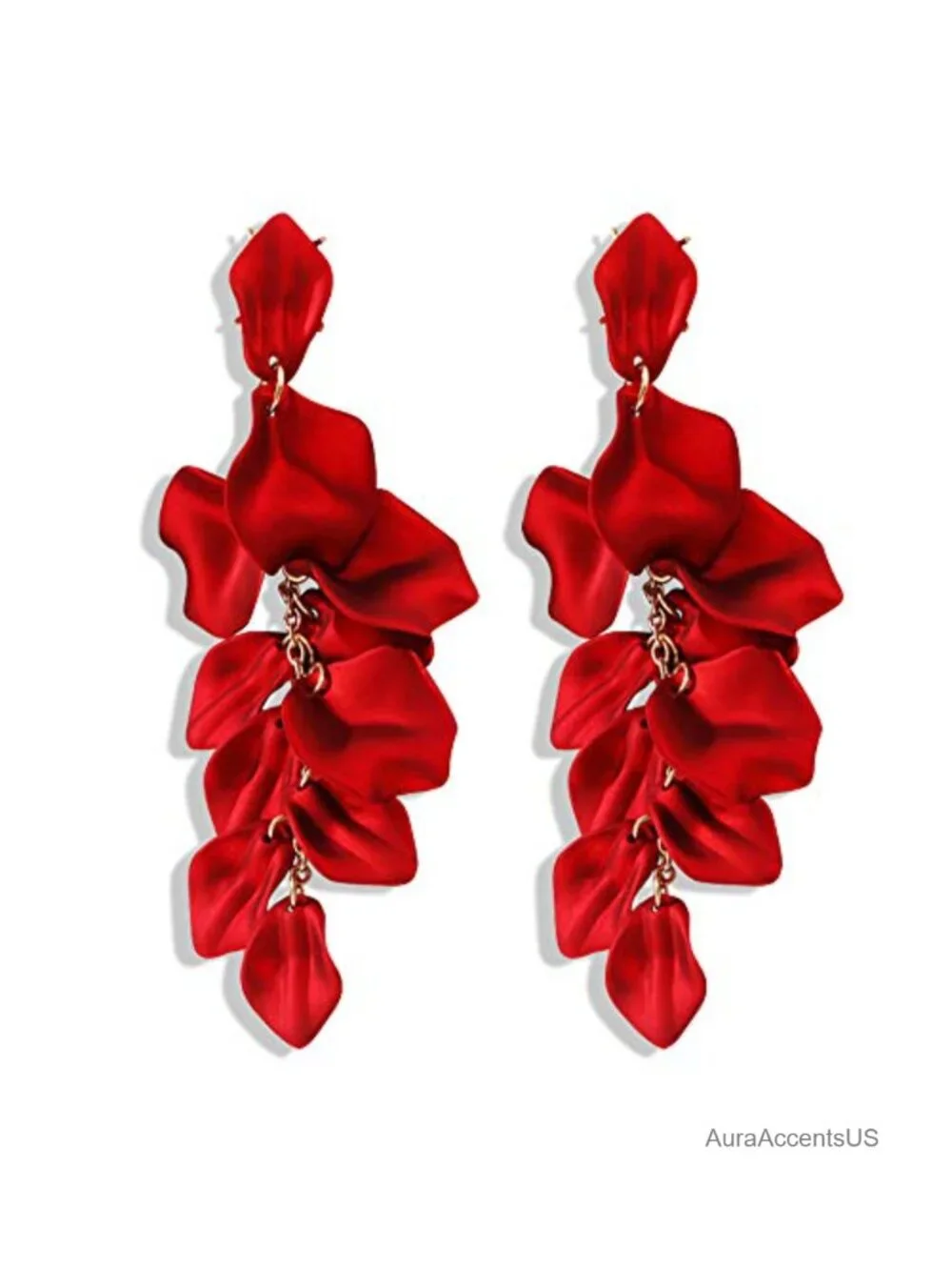 Long Acrylic Rose Petal Earrings Dangle Exaggerated Flower Drop Earrings